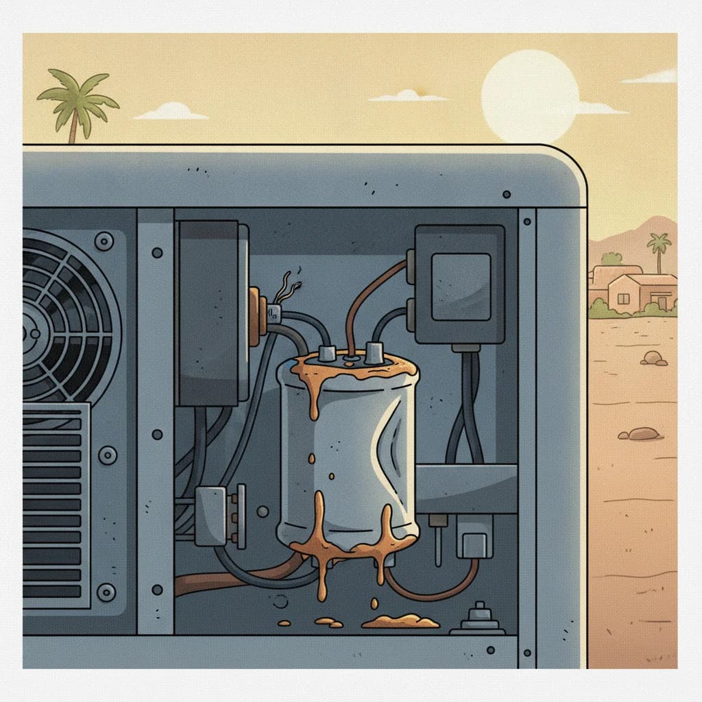 a realistic picture of a swollen capacitor inside an ac unit